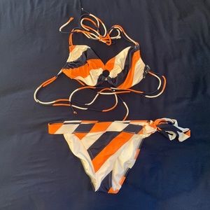 Victorias Secret Blue, Orange and White Striped Bikini